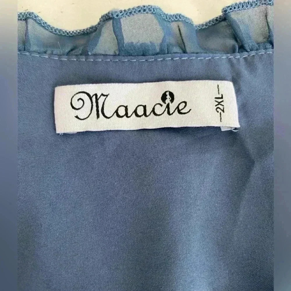 Maacie Babydoll Top Womens 2XL Sheer Long Sleeve Swiss Dots Large Blue Feminine - Picture 4 of 7